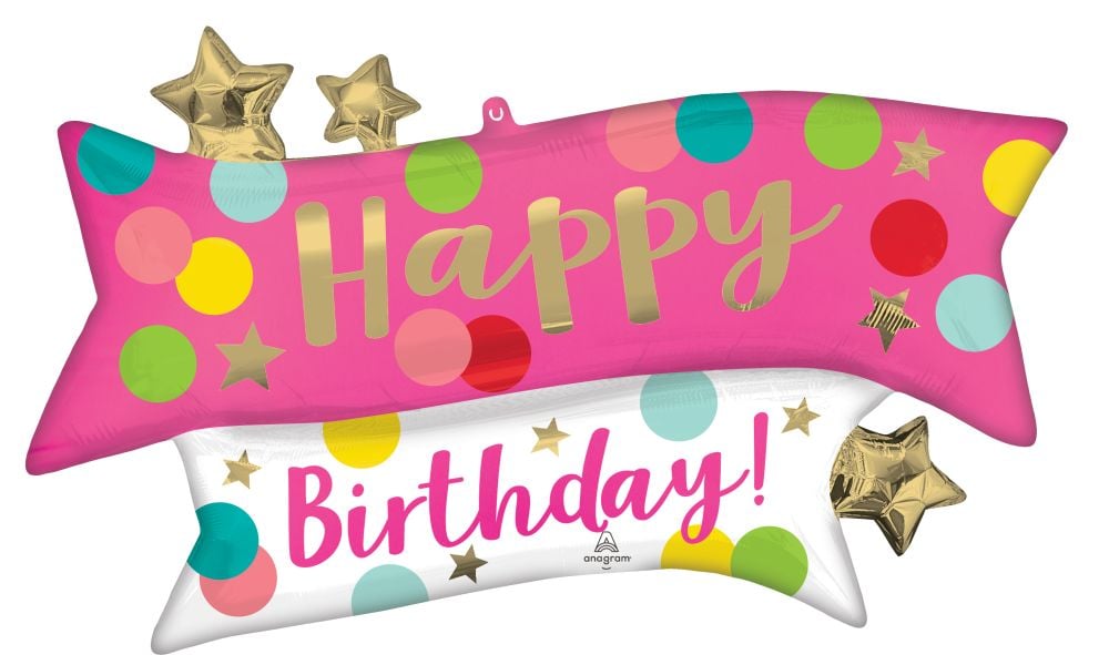 Supershape Happy Birthday Pink Confetti Balloon