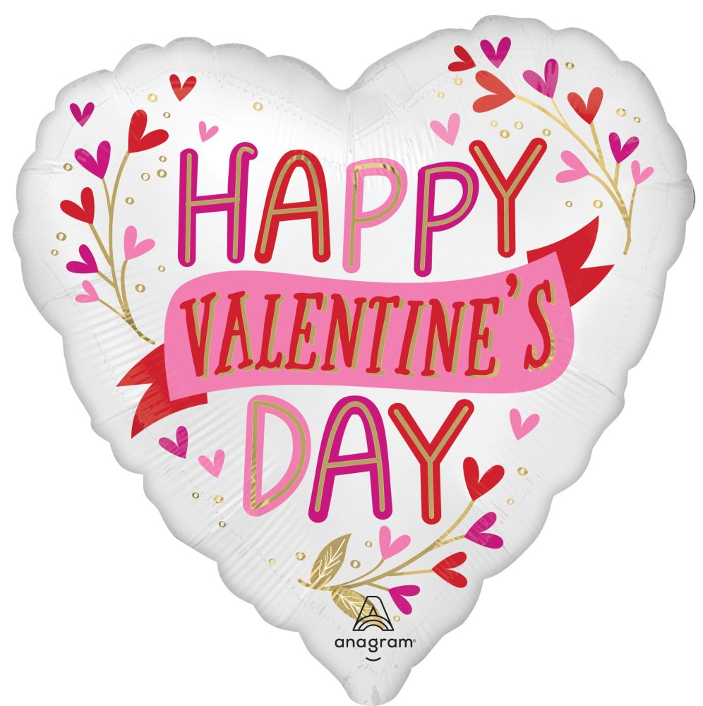 Standard Happy Valentines Day Satin Botanical Traces Balloon