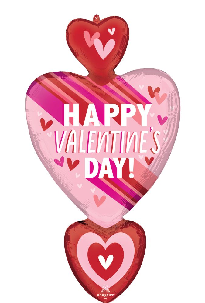 SuperShape Happy Valentines Day Hearts and Stripes Balloon