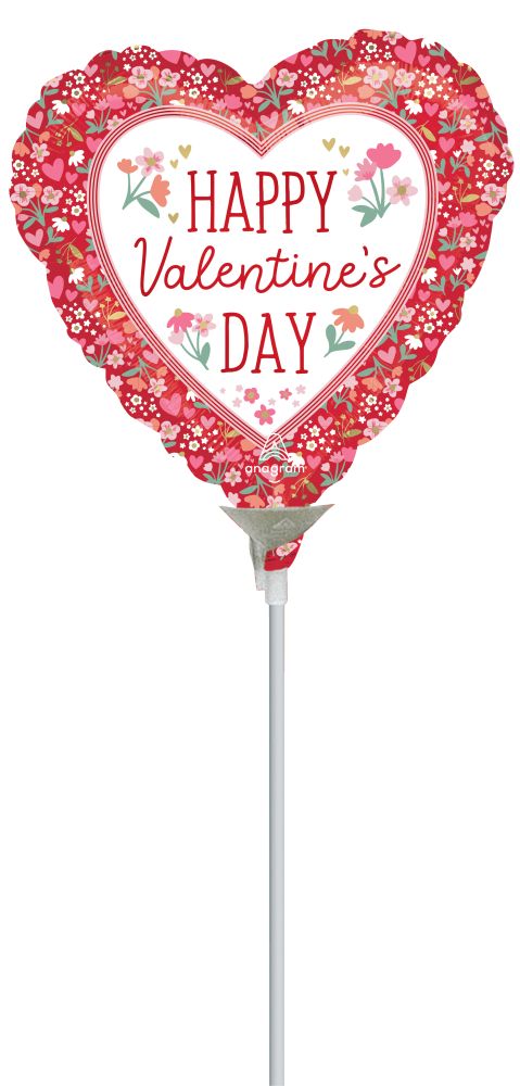 09" Boho Valentines Day Balloon (Inflated with Cup and Stick)