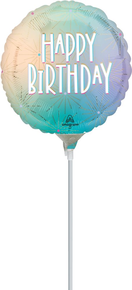 09" Pastel Dream Happy Birthday Balloon (Inflated with Cup and Stick)