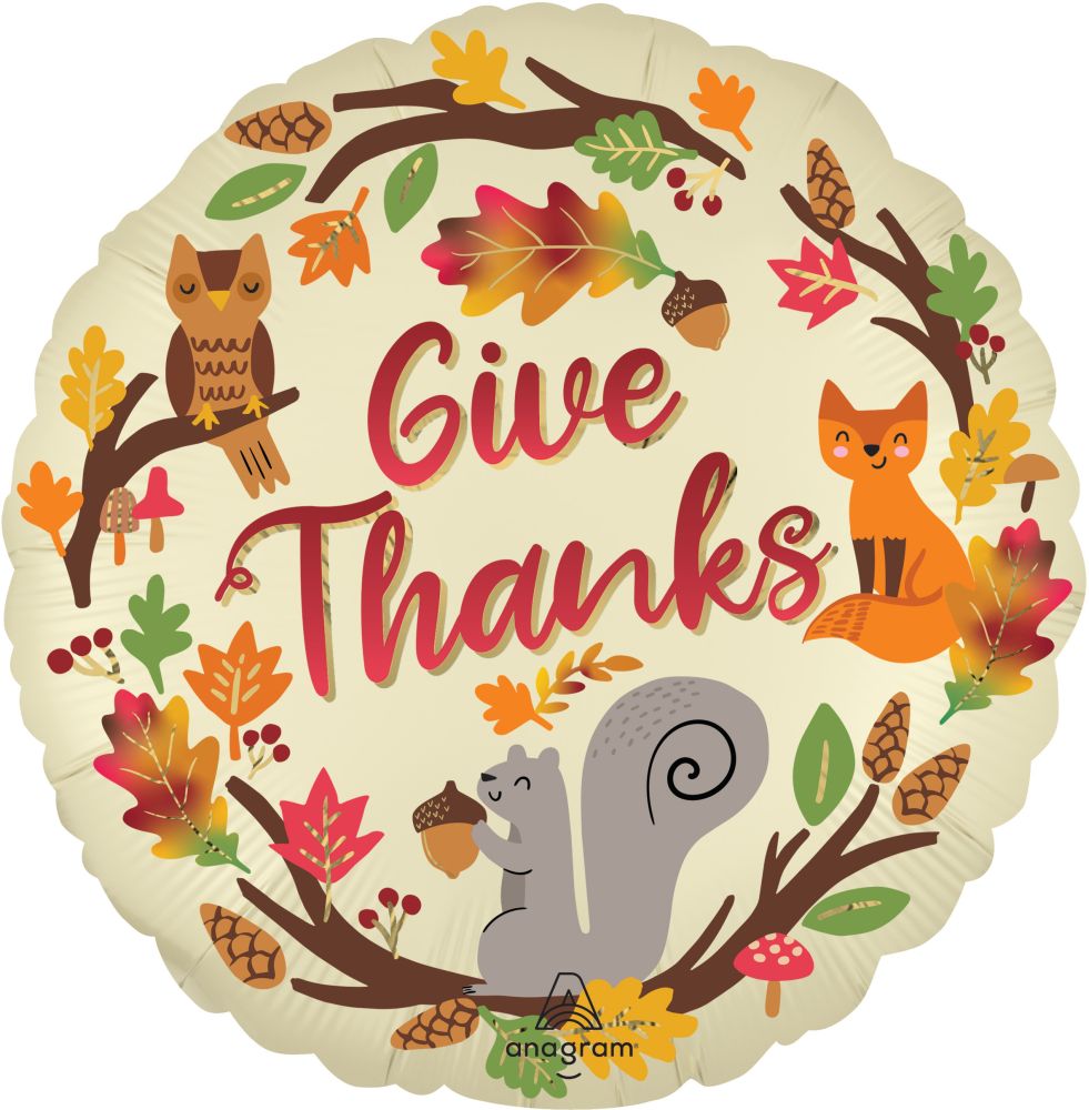 Standard Satin Happy Fall Give Thanks Balloon