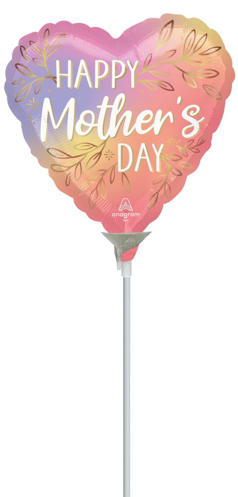 09" Happy Mothers Day Botanical Traces Balloon (Inflated with Cup and Stick)