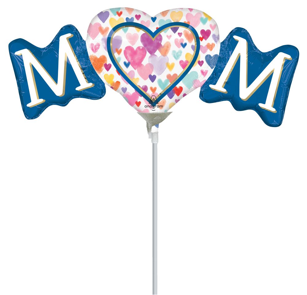 Minishape Mom Sprinkled Hearts Balloon (Inflated with Cup and Stick)