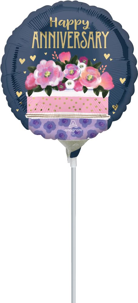 09" Happy Anniversary Cake Balloon (Inflated with Cup and Stick)