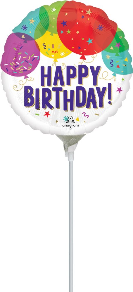 09" Happy Birthday Balloons and Confetti (Inflated with Cup and Stick)