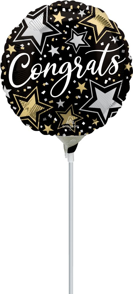09" Congrats Stars Balloon (Inflated with Cup and Stick)