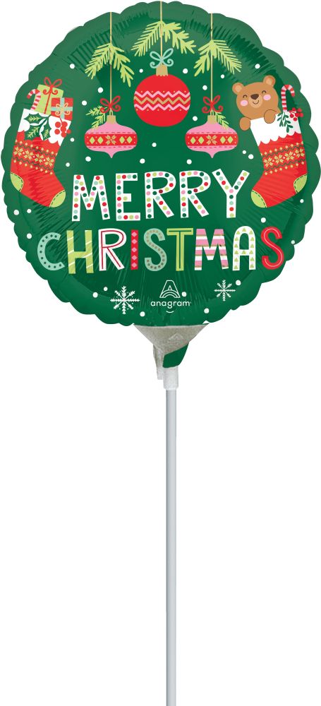 09" Beary Christmas Balloon (Inflated with Cup and Stick)