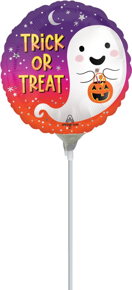 09" Satin Trick or Treat Balloon (Inflated with Cup and Stick)