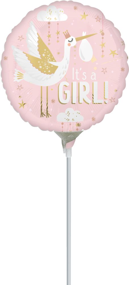 09" Satin Special Delivery Baby Girl Balloon (Inflated with Cup and Stick)