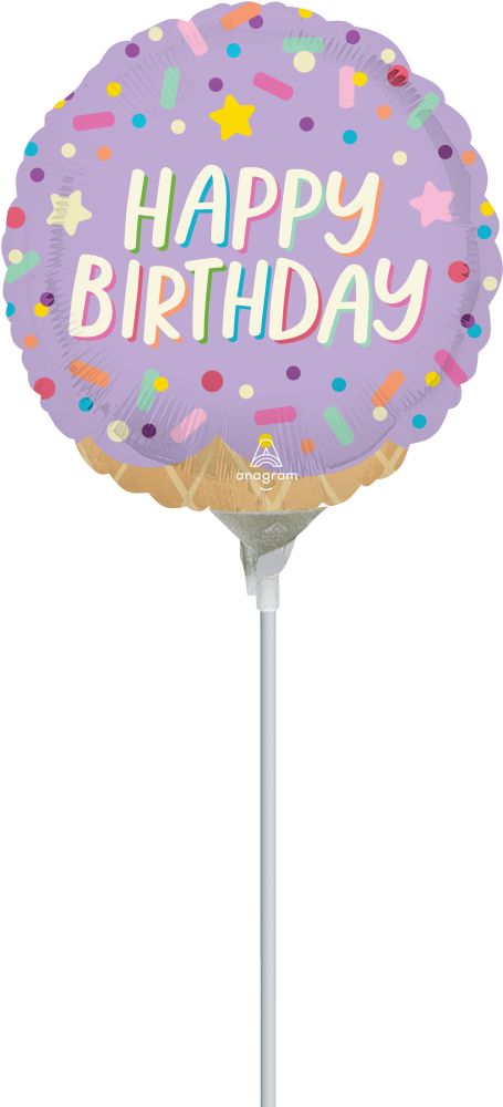 09" Ice Cream Party Happy Birthday Balloon (Inflated with Cup and Stick)