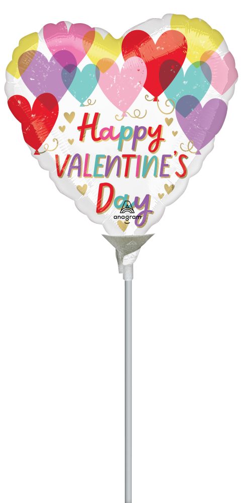 09" Hearts on Hearts Valentine Balloon (Inflated with Cup and Stick)