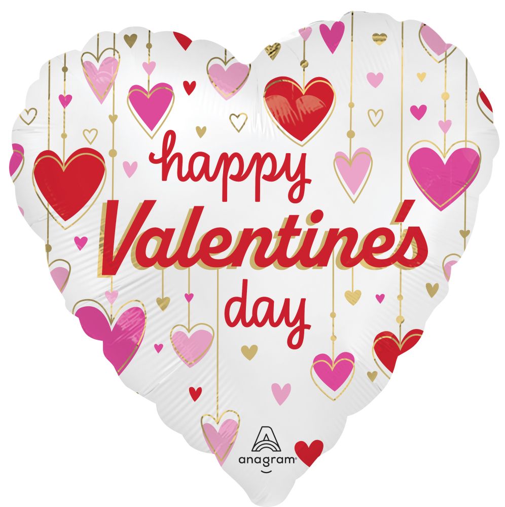 Standard Happy Valentines Day Satin Dangling Hearts Balloon