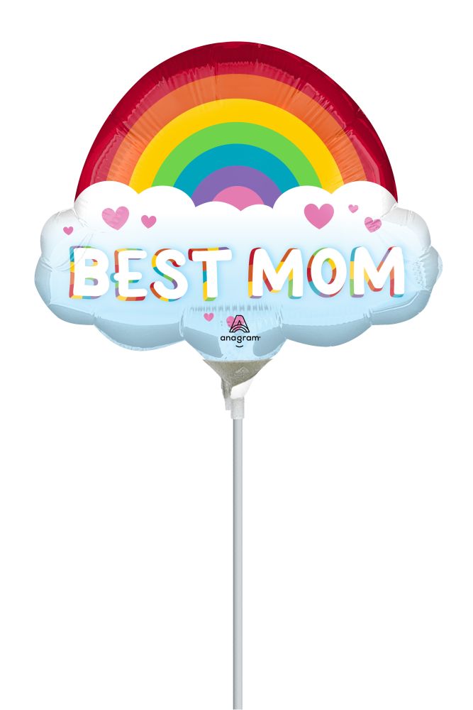 Mini Shape Best Mom Brilliant Rainbow Balloon (Inflated with Cup and Stick)