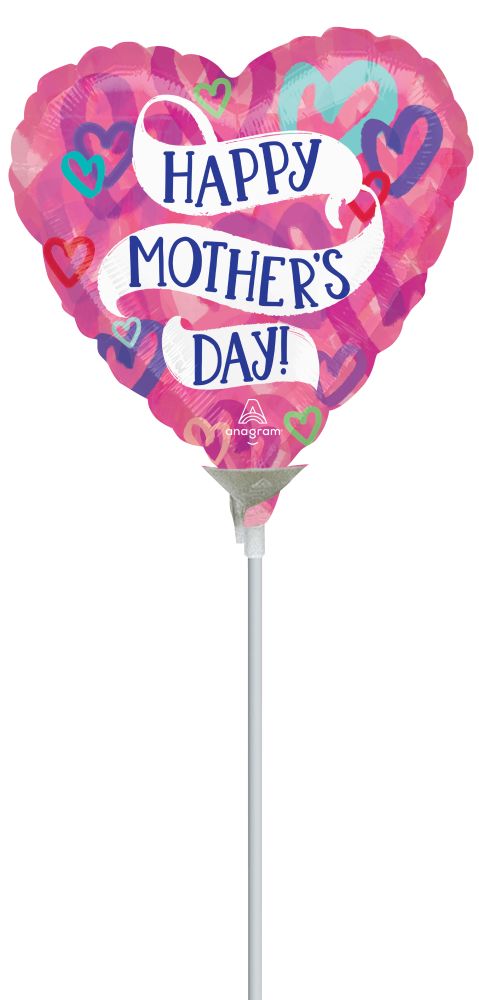 09" Mother's Day Layered Hearts Balloon (Inflated with Cup and Stick)