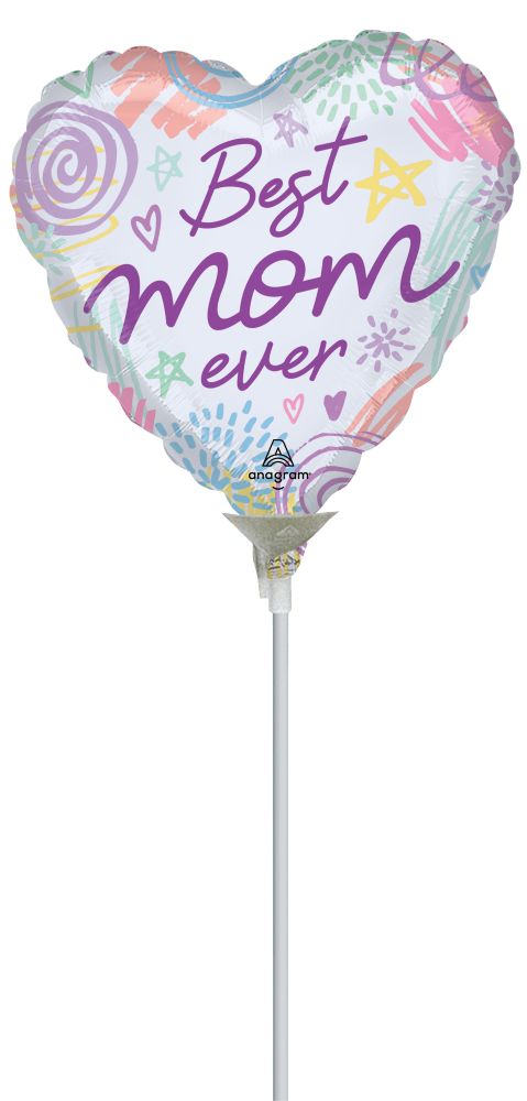 09" Love You Mom Sweet Scribbles Balloon (Inflated with Cup and Stick)