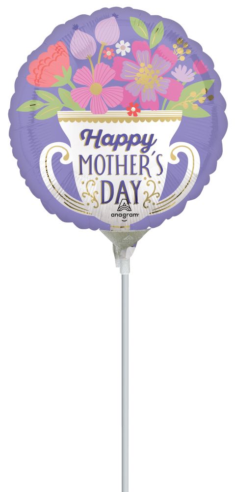 04" Satin Happy Mother's Day Trophy Balloon (Inflated with Cup and Stick)