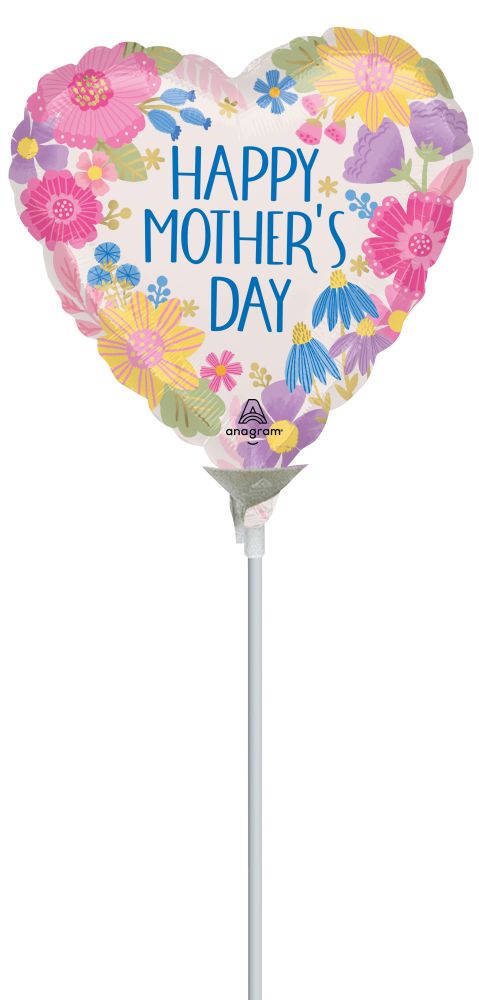 09" Happy Mothers Day Botanical Lines Balloon (Inflated with Cup and Stick)