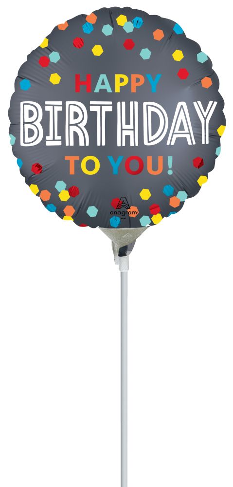 09" Satin Confetti Burst Birthday Balloon (Inflated with Cup and Stick)