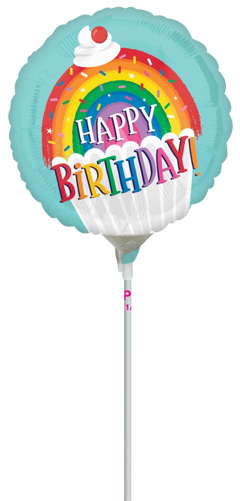09" Rainbow Sprinkles Birthday Balloon (Inflated with Cup and Stick)