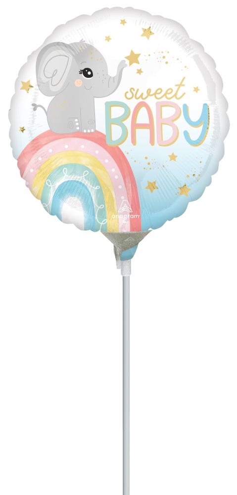 09" Satin Baby Elephant Balloon (Inflated with Cup and Stick)