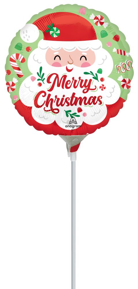 09" Jolly Old Santa Christmas Balloon (Inflated with Cup and Stick)