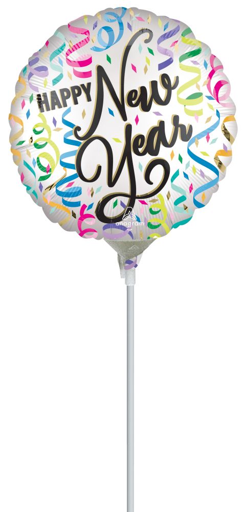 09" Satin New Year Confetti Cheer Balloon (Inflated with Cup and Stick)