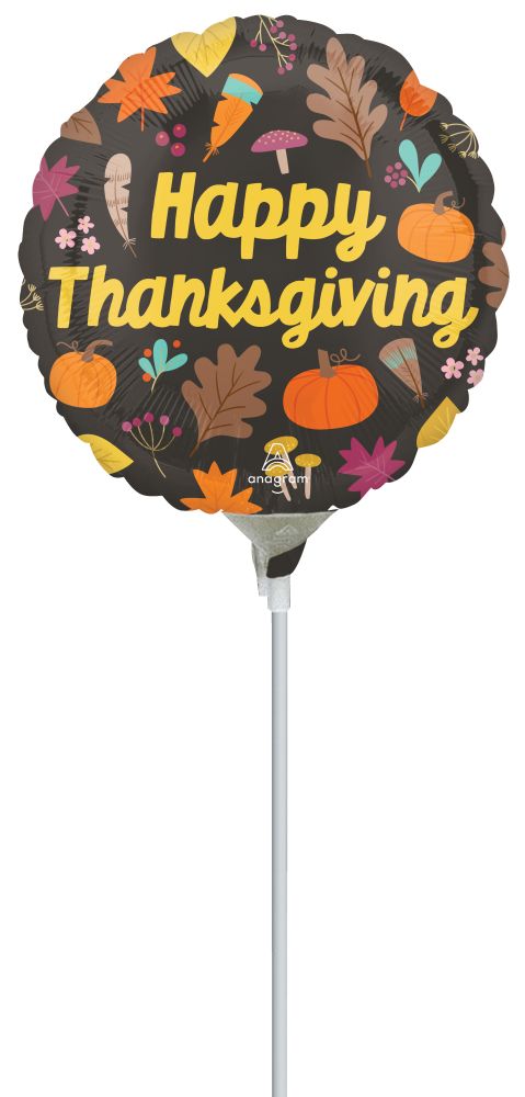 09" Thanksgiving Give Thanks Balloon (Inflated with Cup and Stick)