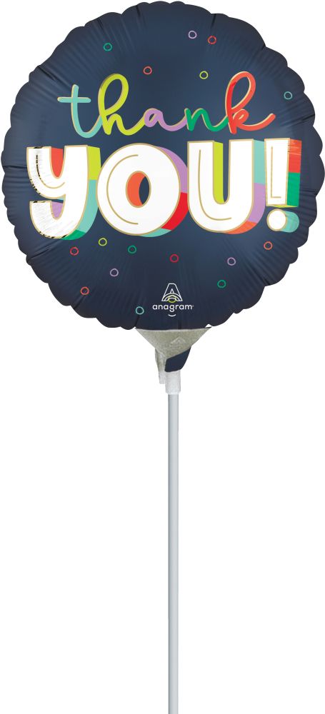 09" Satin Bold Thank You Balloon (Inflated with Cup and Stick)