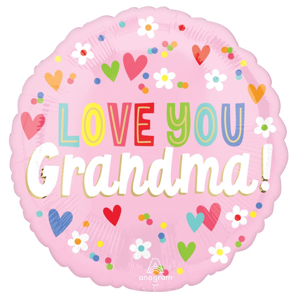 Standard Love You Grandma Hearts & Flowers Balloon