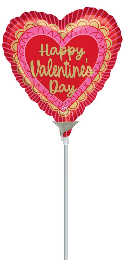 09" Valentine Scalloped Sweethearts Balloon (Inflated with Cup and Stick)