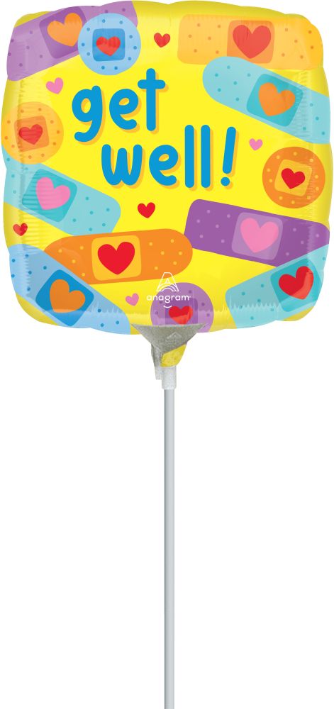 09" Get Well Patch Balloon (Inflated with Cup and Stick)