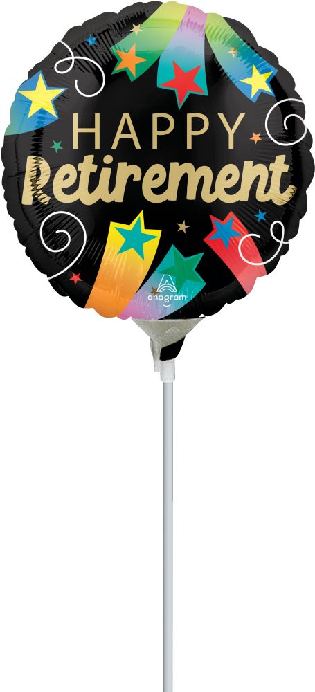 09" Happy Retirement Balloon (Inflated with Cup and Stick)