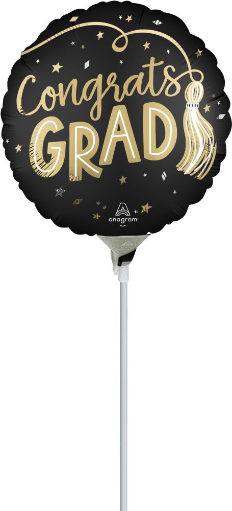 09" Satin Twirling Tassels Congrats Grad Balloon (Inflated with Cup and Stick)