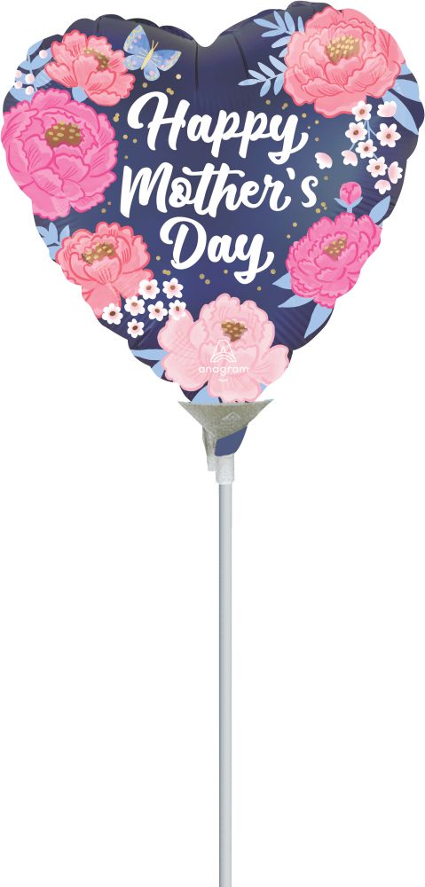 09" Satin Happy Mothers Day Peony Garden Balloon (Inflated with Cup and Stick)