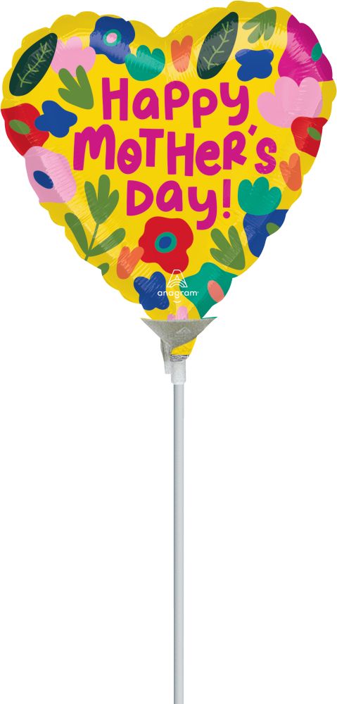 09" Happy Mothers Day Hothouse Petals Balloon (Inflated with Cup and Stick)