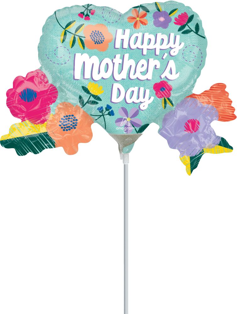 MiniShape Happy Mothers Day Threaded Love Balloon (Inflated with Cup and Stick)