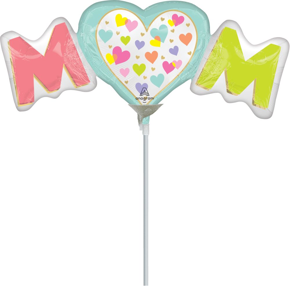MiniShape Satin Playful Brights Mom Balloon (Inflated with Cup and Stick)