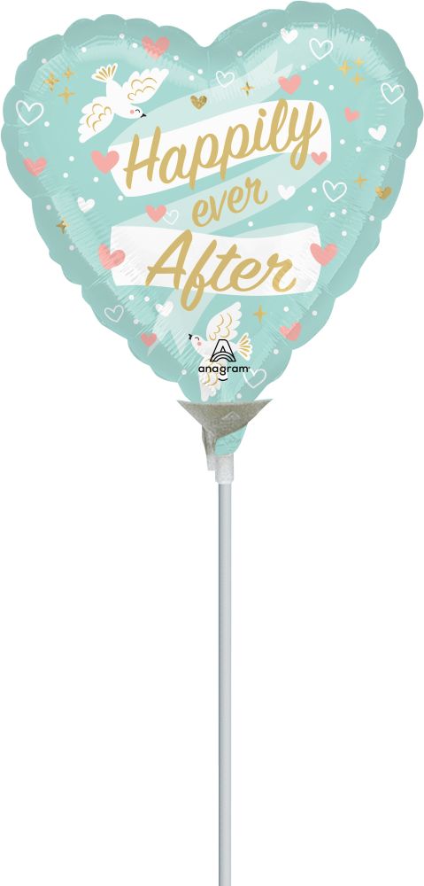 09" Ribbon Banners Wedding Happily Ever After Balloon (Inflated with Cup and Stick)