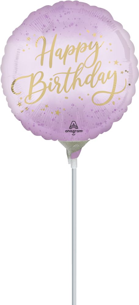09" Lavender Luxe Birthday Balloon (Inflated with Cup and Stick)