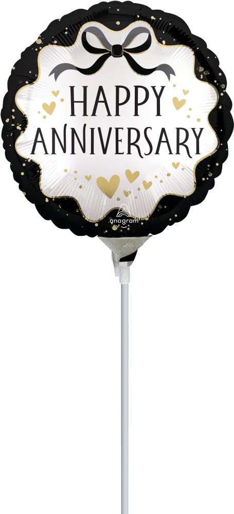 09" Satin Ribbon Curls Anniversary Balloon (Inflated with Cup and Stick)