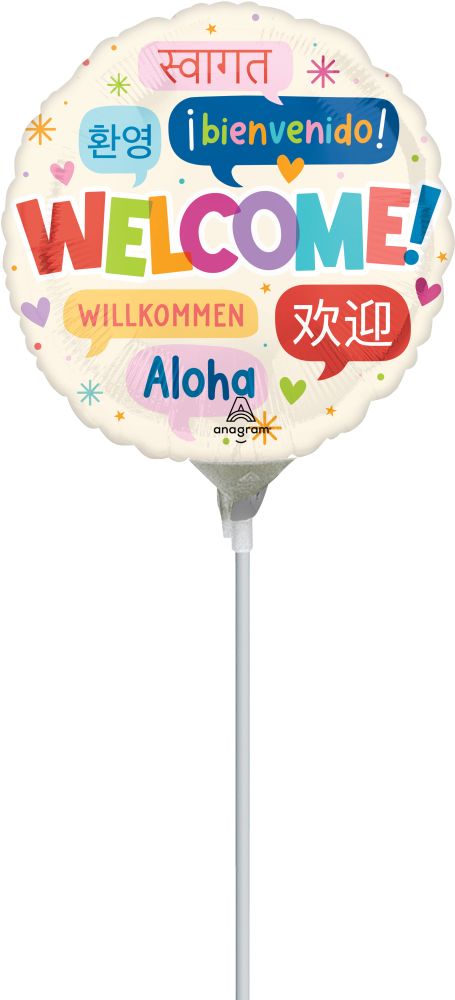 09" Welcome Languages Balloon (Inflated with Cup and Stick)