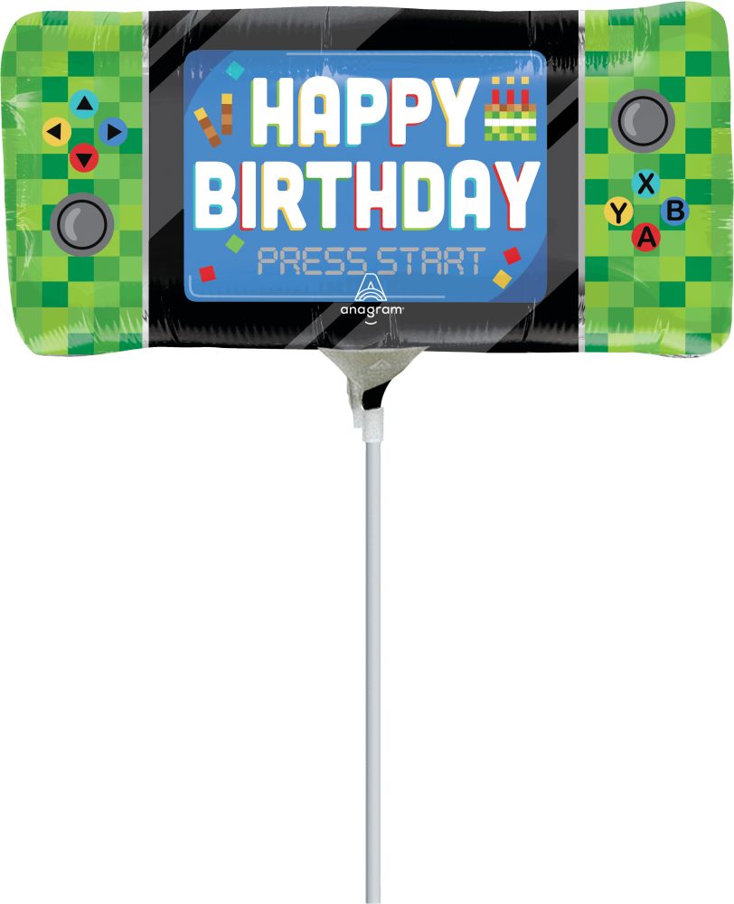 MiniShape 8-Bit Birthday Balloon (Inflated with Cup and Stick)