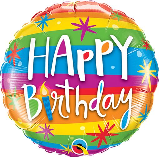 09" Birthday Rainbow Stripes Balloon (Inflated with Cup and Stick)