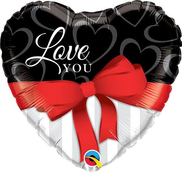 09" Love You Red Ribbon Heart Balloon (Inflated with Cup and Stick)