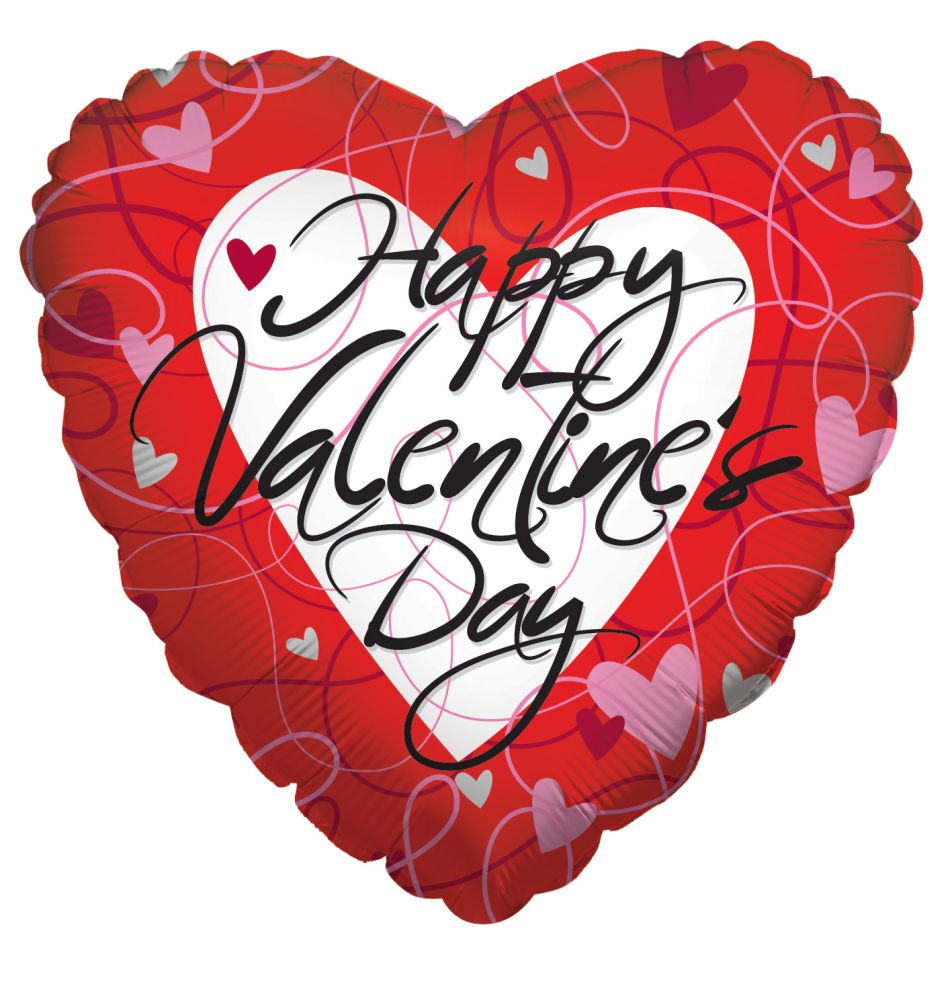 09" Valentines Day Stripes And Hearts Red Balloon (Inflated with Cup and Stick)