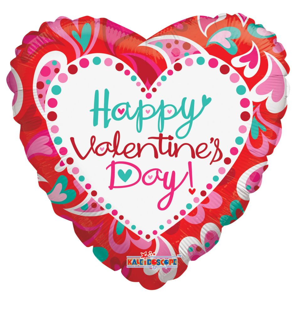 09" Happy Valentines Day Fancy Hearts Balloon (Inflated with Cup and Stick)