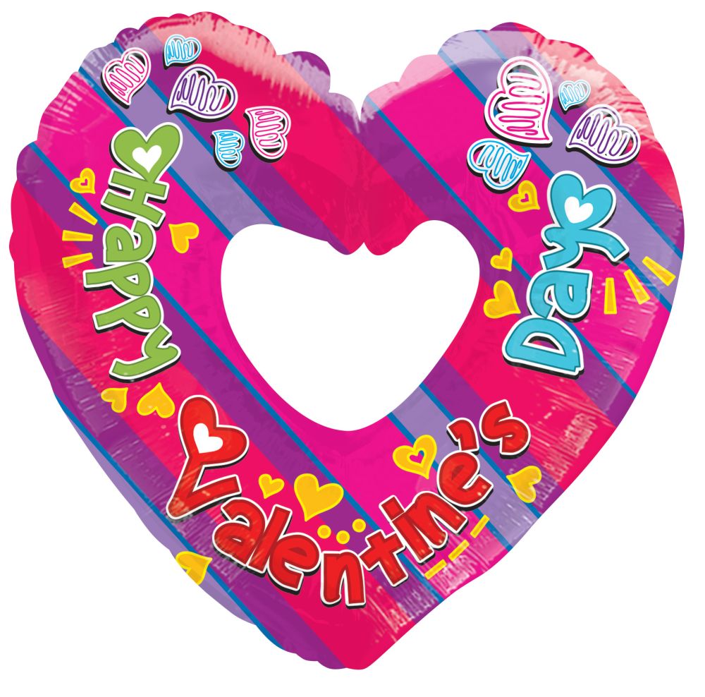 09" Happy Valentines Day Colorful Shape Balloon (Inflated with Cup and Stick)