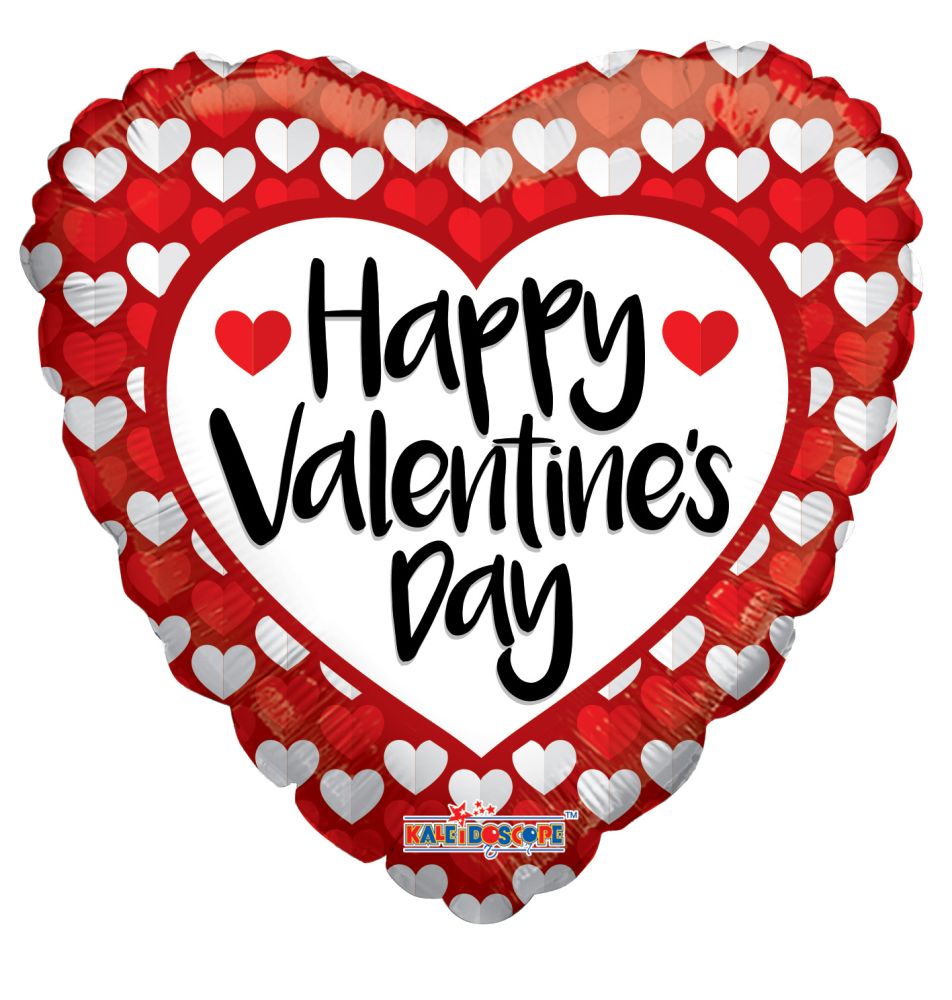 09" Happy Valentine's Day Red & White Hearts Balloon (Inflated with Cup and Stick)