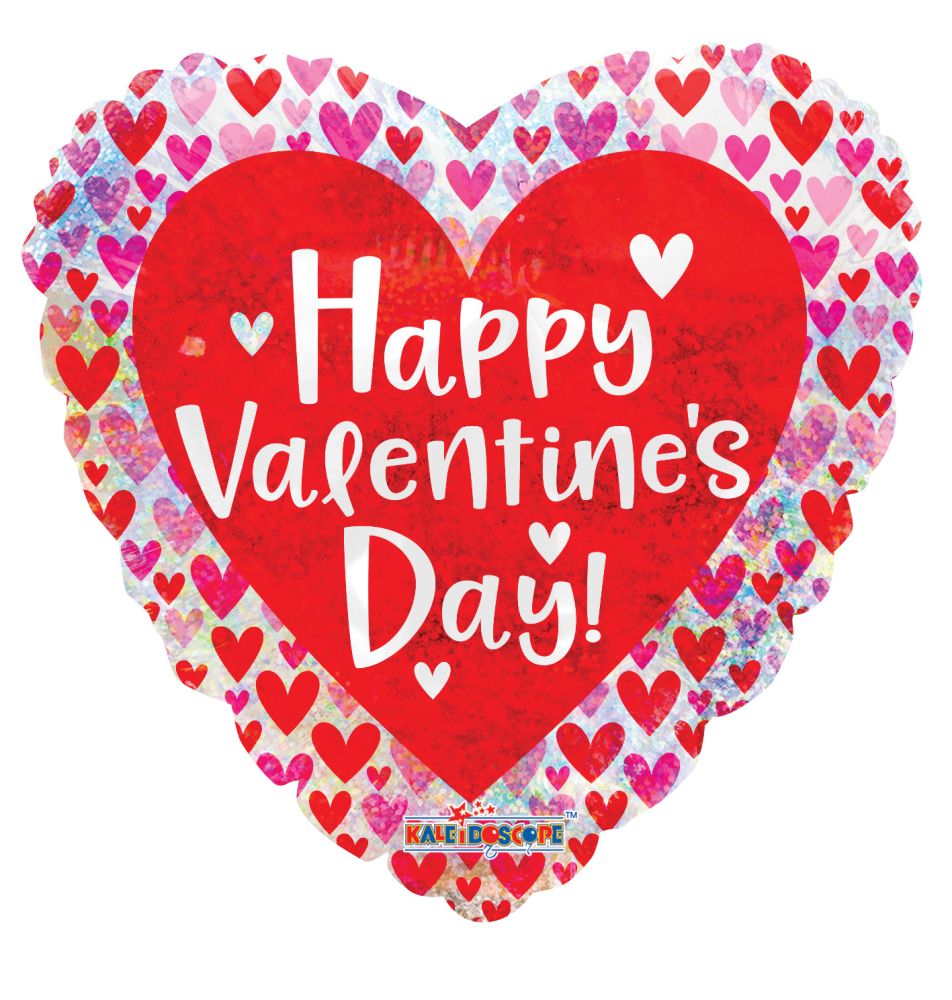 09" Vals Hearts Iridescent Balloon (Inflated with Cup and Stick)